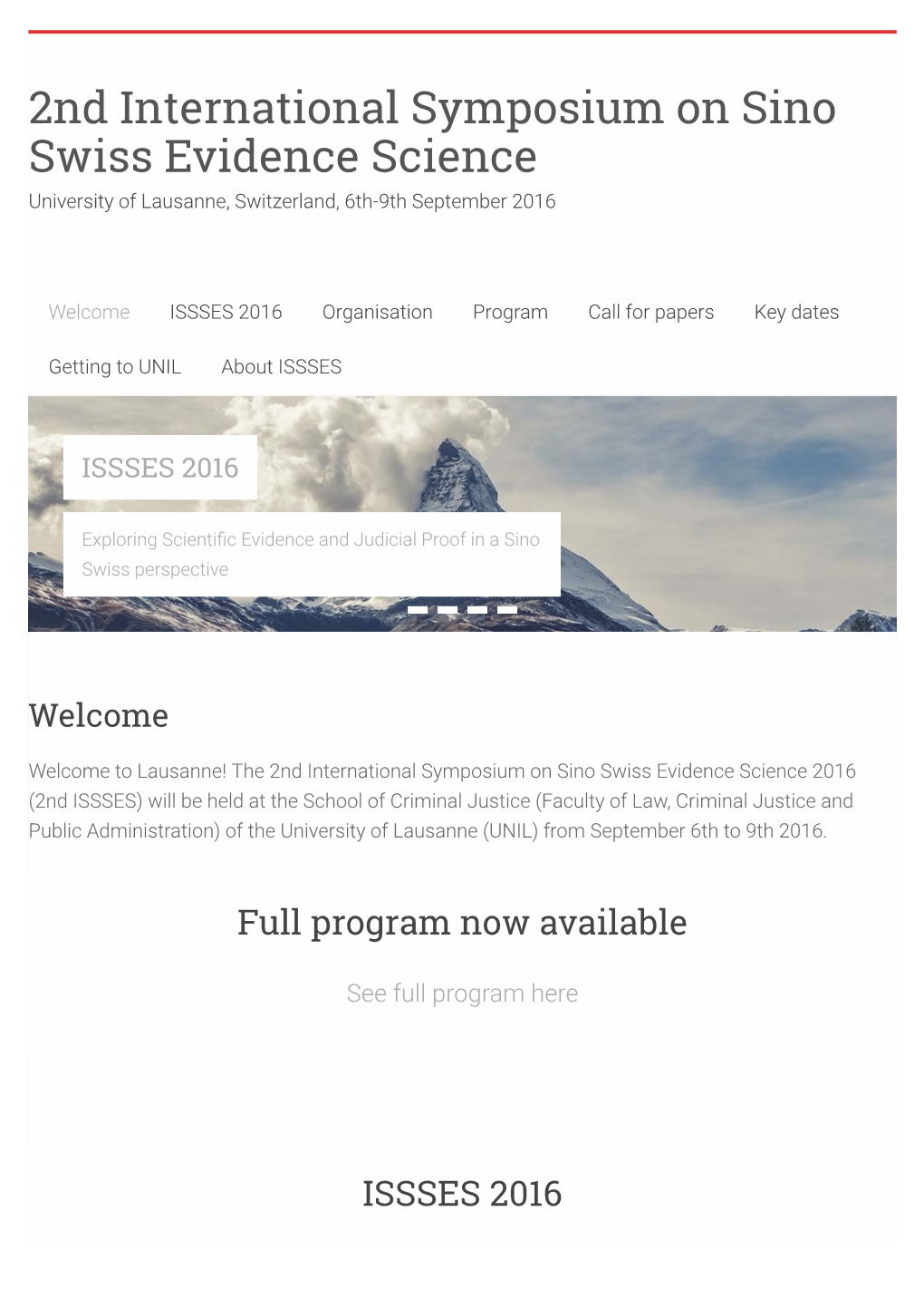 2Nd International Symposium on Sino Swiss Evidence Science University of Lausanne, Switzerland, 6Th-9Th September 2016