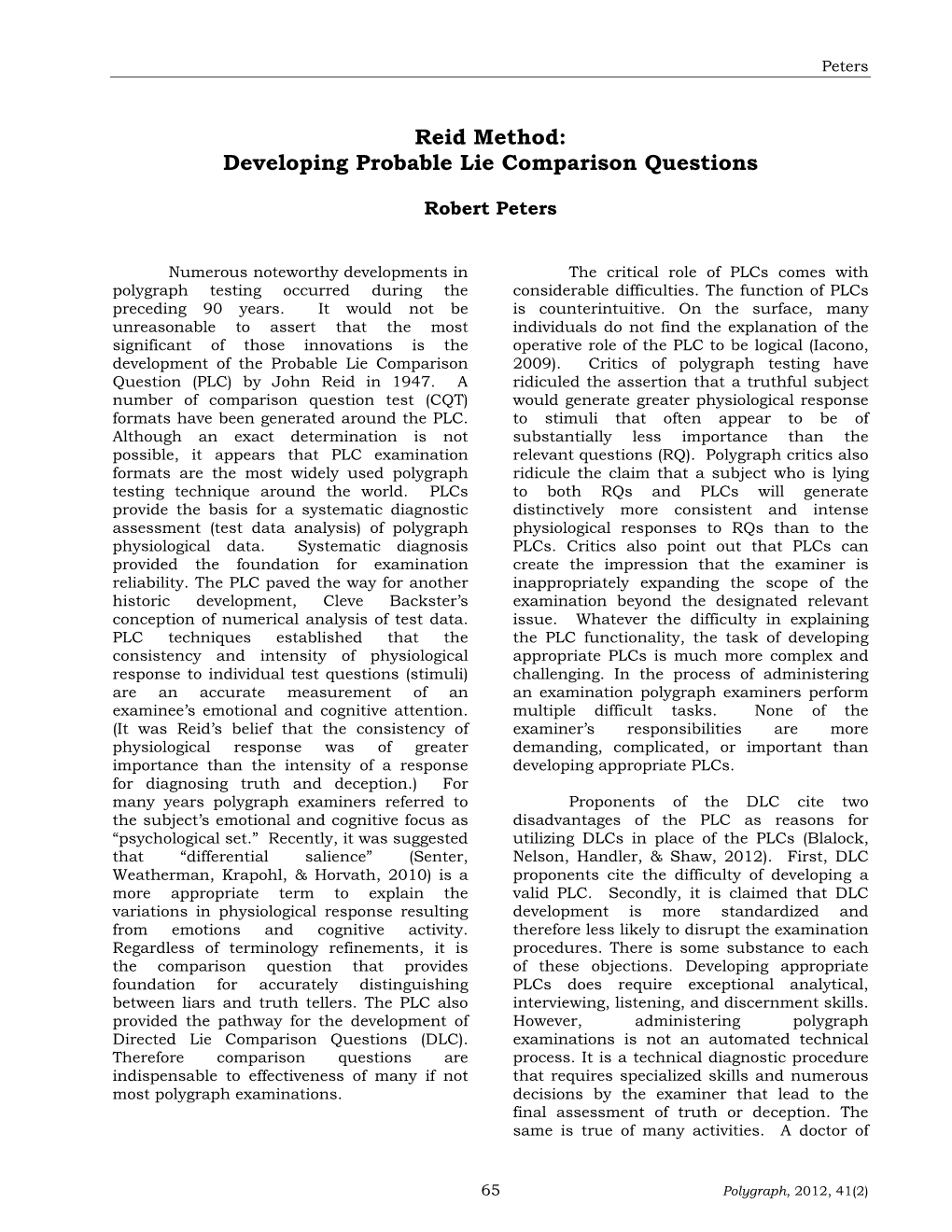 Reid Method: Developing Probable Lie Comparison Questions