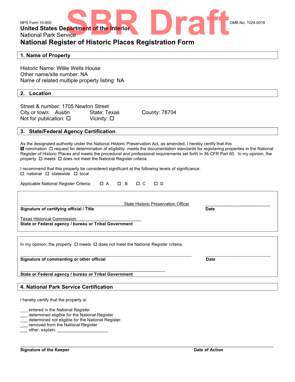 National Register of Historic Places REGISTRATION FORM NPS Form 10-900 OMB No