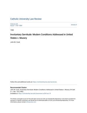 Involuntary Servitude: Modern Conditions Addressed in United States V