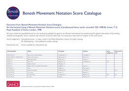 Benesh Movement Notation Score Catalogue