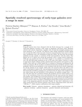 Spatially Resolved Spectroscopy of Early-Type Galaxies Over a Range In