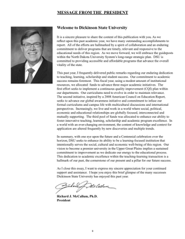 Welcome to Dickinson State University MESSAGE from the PRESIDENT