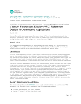 Vacuum Fluorescent Display (VFD) Reference Design for Automotive Applications