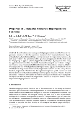 Properties of Generalized Univariate Hypergeometric Functions