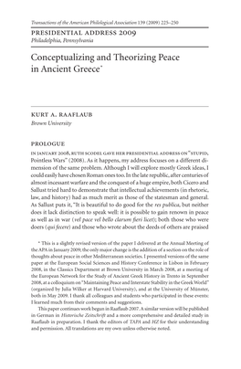 Conceptualizing and Theorizing Peace in Ancient Greece*