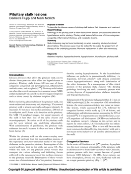 Pituitary Stalk Lesions Demetra Rupp and Mark Molitch