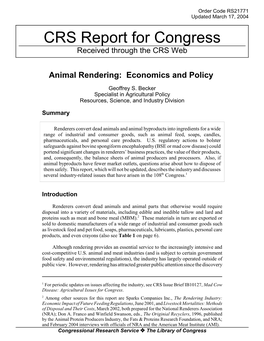 Animal Rendering: Economics and Policy