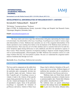 DEVELOPMENTAL ABNORMALITIES of MULLERIAN DUCT- a REVIEW Kowsalya.R.G1, Padmasaritha.K2, Ramesh M3