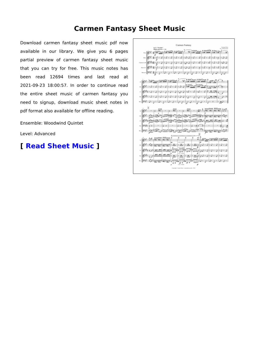 Carmen Fantasy Sheet Music