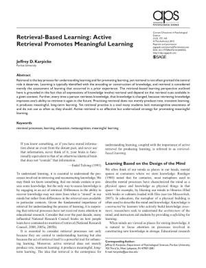 Retrieval-Based Learning: Active Retrieval Promotes Meaningful