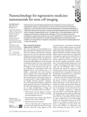 Nanotechnology for Regenerative Medicine: Nanomaterials for Stem Cell Imaging