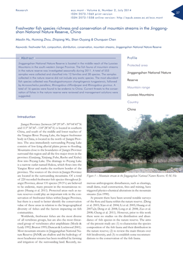 Freshwater Fish Species Richness and Conservation of Mountain Streams in the Jinggang- Shan National Nature Reserve, China
