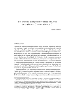 Les Ituréens Et La Présence Arabe Au Liban Du Iie Siècle A.C