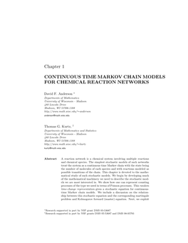 Continuous Time Markov Chain Models for Chemical Reaction Networks