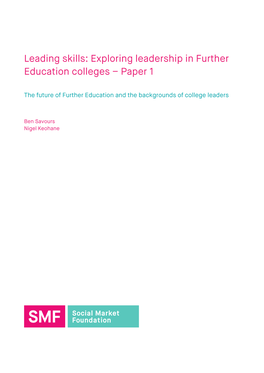 Leading Skills: Exploring Leadership in Further Education Colleges – Paper 1