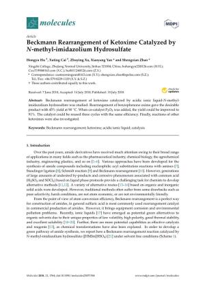 Beckmann Rearrangement of Ketoxime Catalyzed by N-Methyl-Imidazolium Hydrosulfate