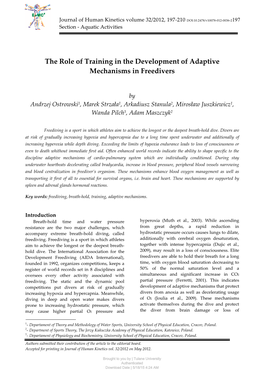 The Role of Training in the Development of Adaptive Mechanisms in Freedivers
