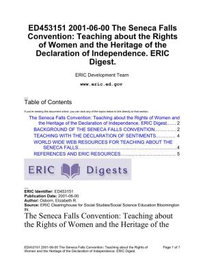 ED453151 2001-06-00 the Seneca Falls Convention: Teaching About the Rights of Women and the Heritage of the Declaration of Independence