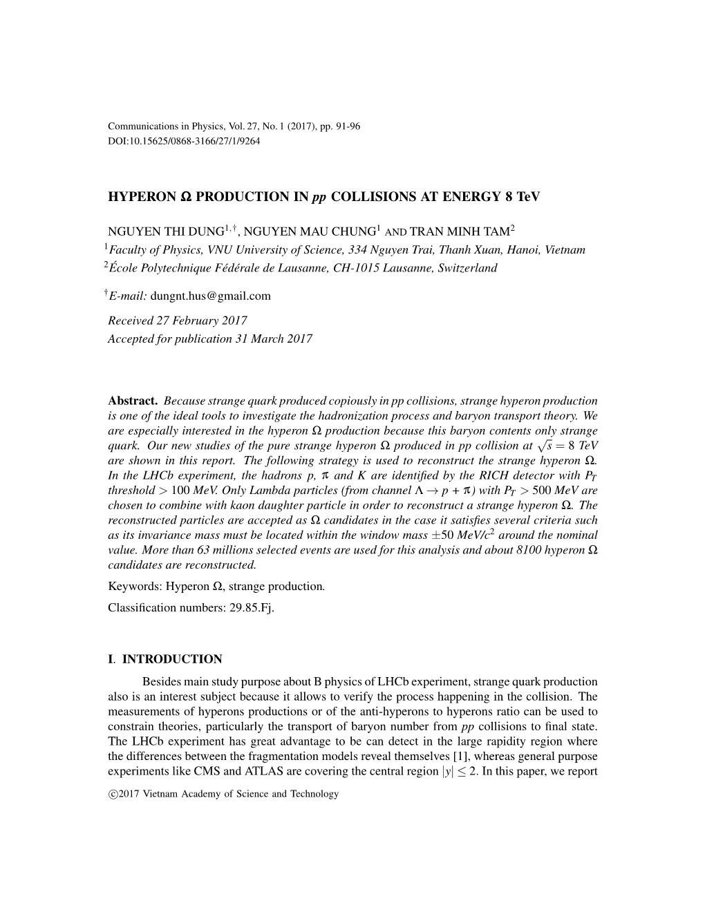 HYPERON Ω PRODUCTION in Pp COLLISIONS at ENERGY 8 Tev