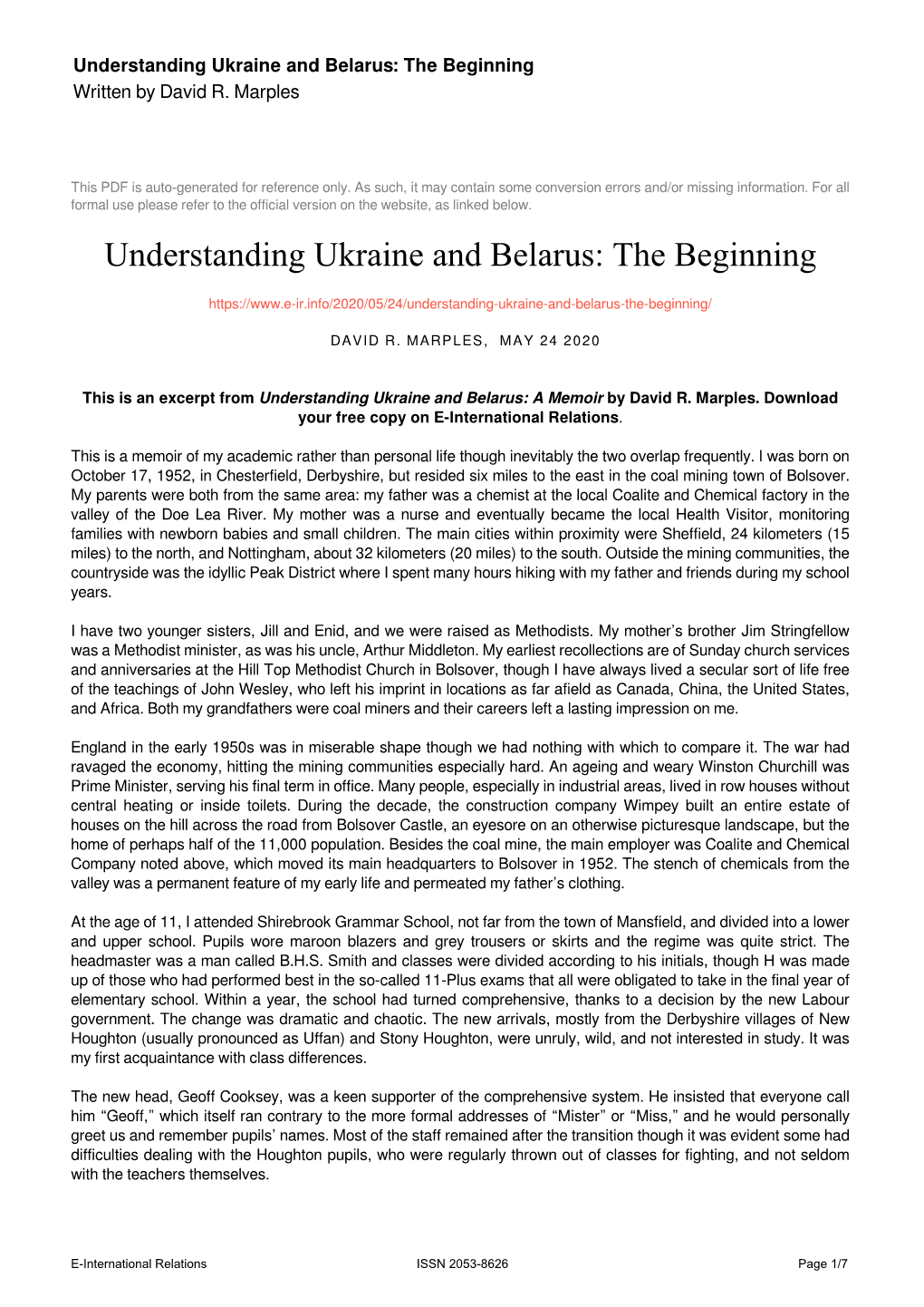 Understanding Ukraine and Belarus: the Beginning Written by David R