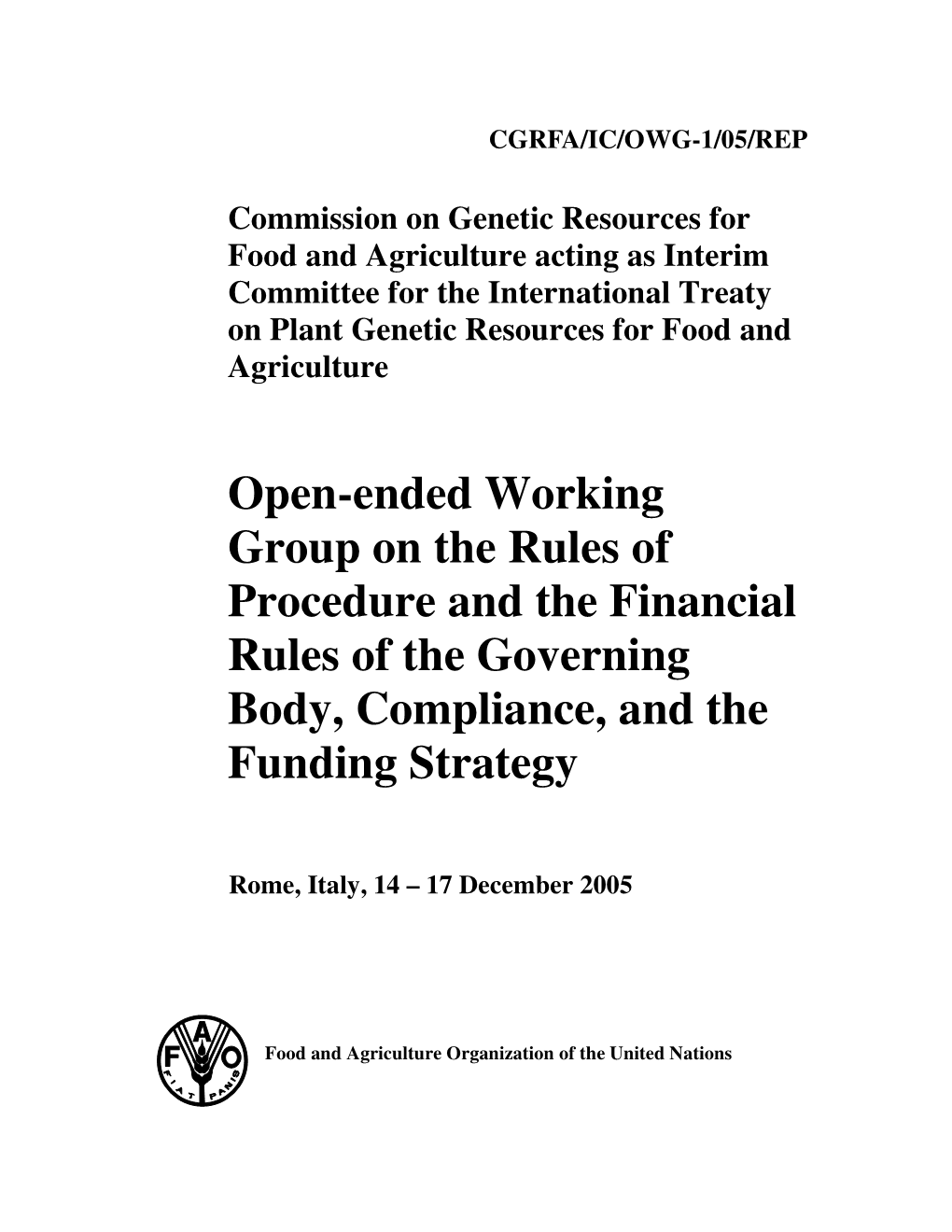 Governing Body for the International Treaty on Plant Genetic Resources for Food and Agriculture