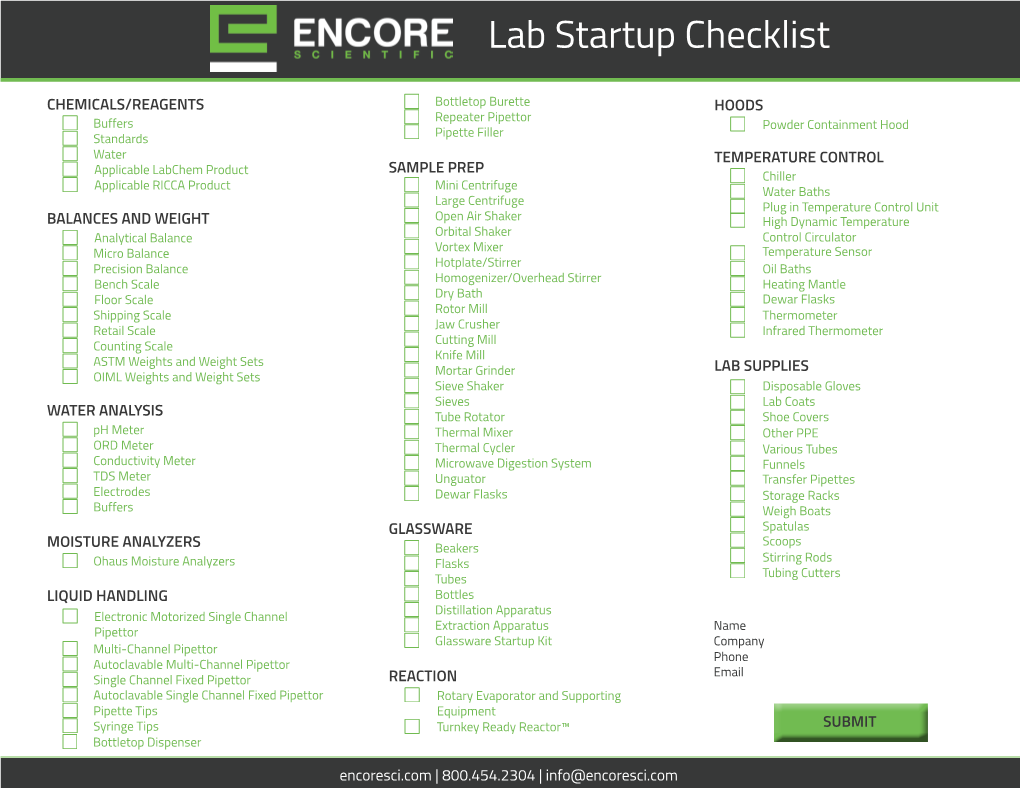 Lab Startup Checklist