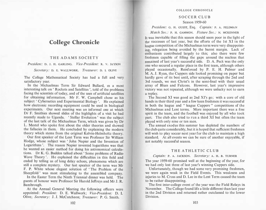 College Chronicle 1960S