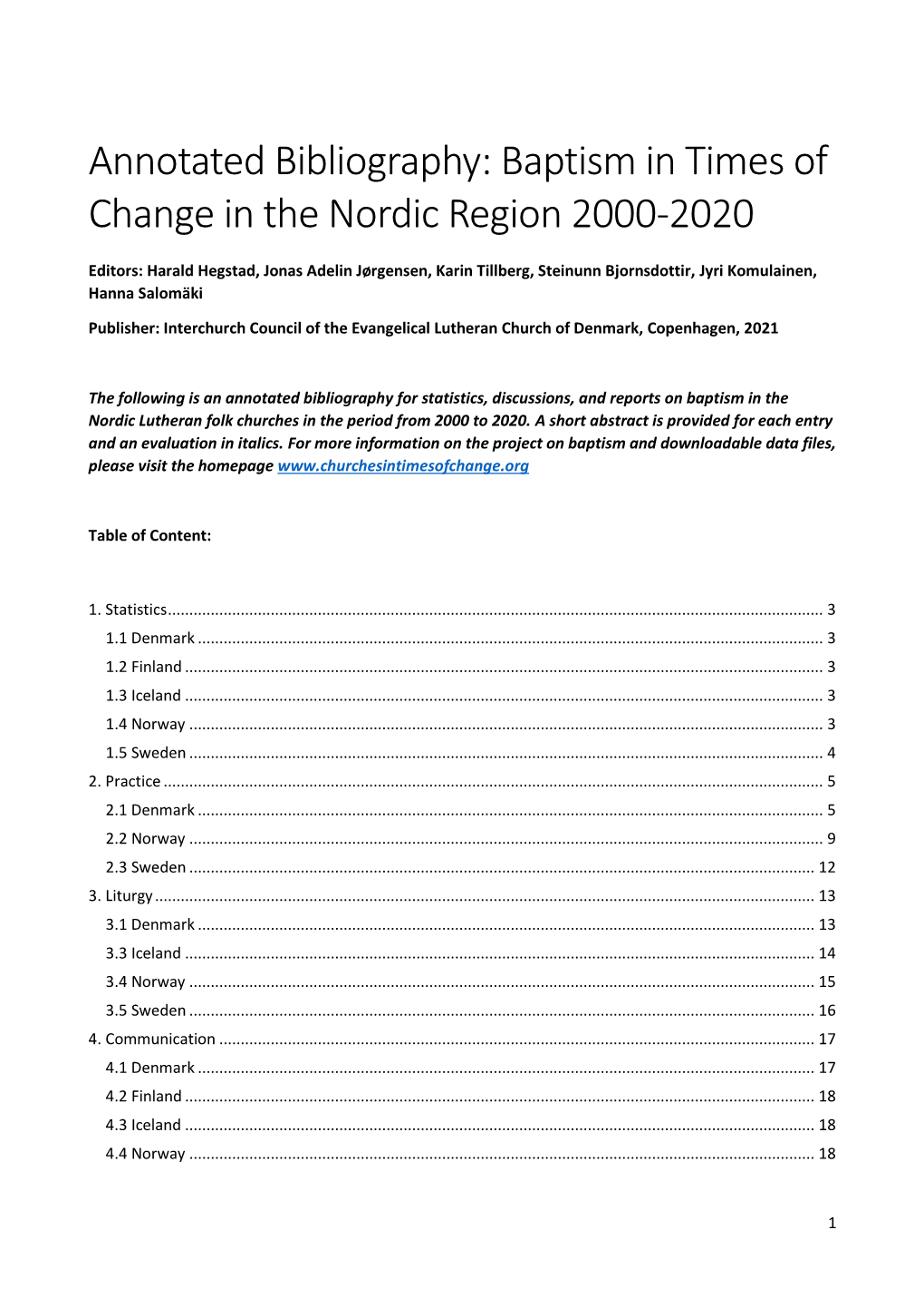 Annotated Bibliography: Baptism in Times of Change in the Nordic Region 2000-2020