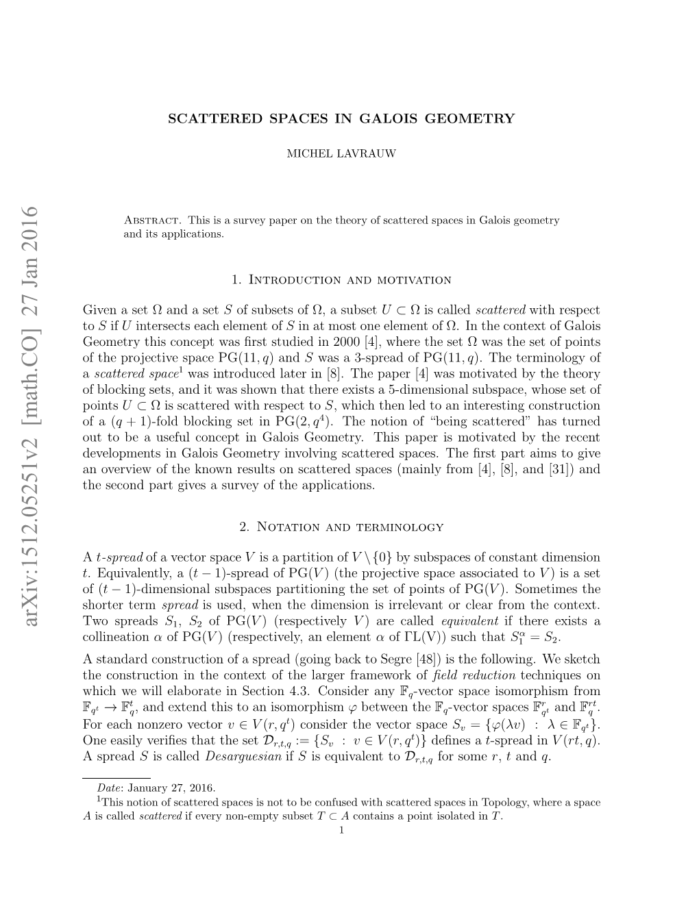 Arxiv:1512.05251V2 [Math.CO] 27 Jan 2016 T a Applications