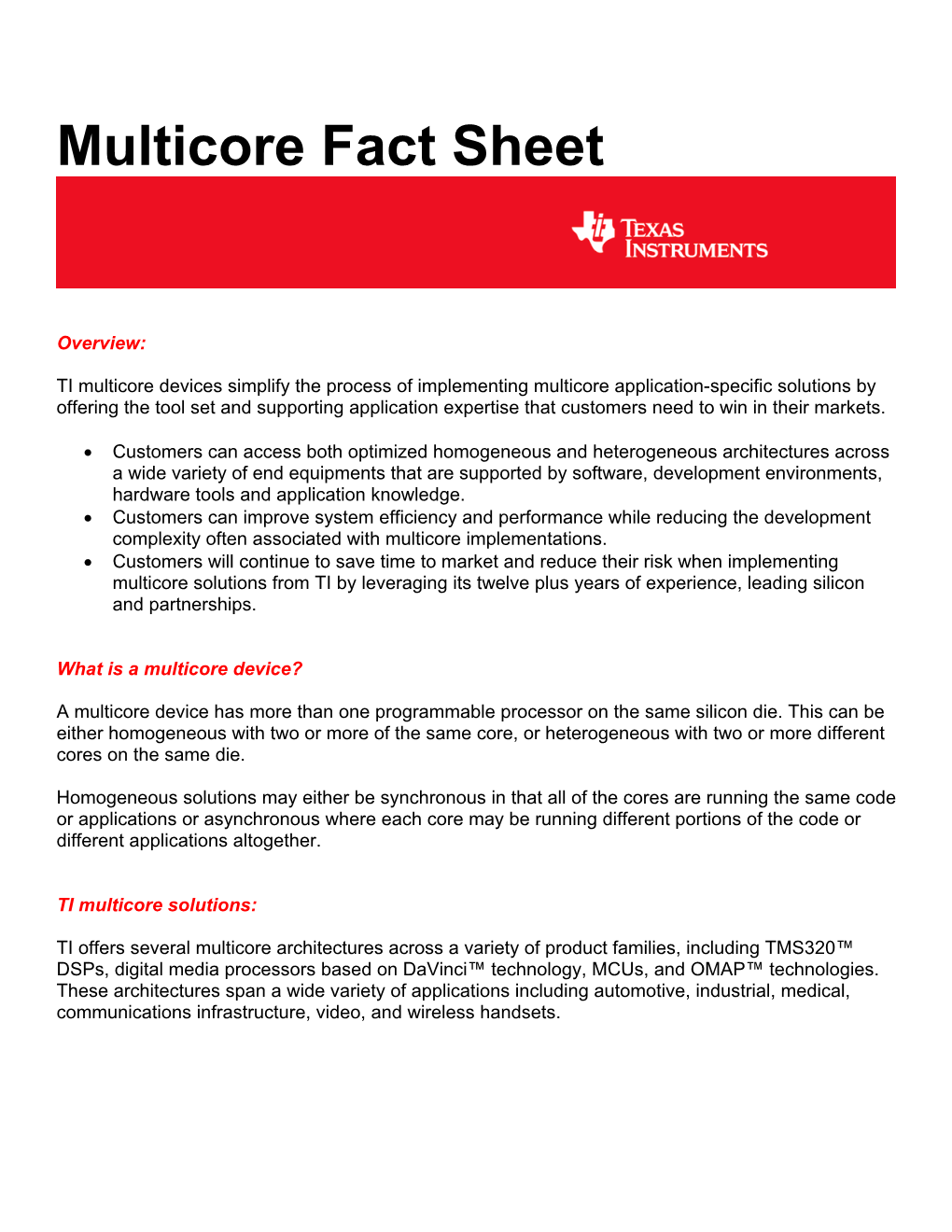 Multicore Fact Sheet