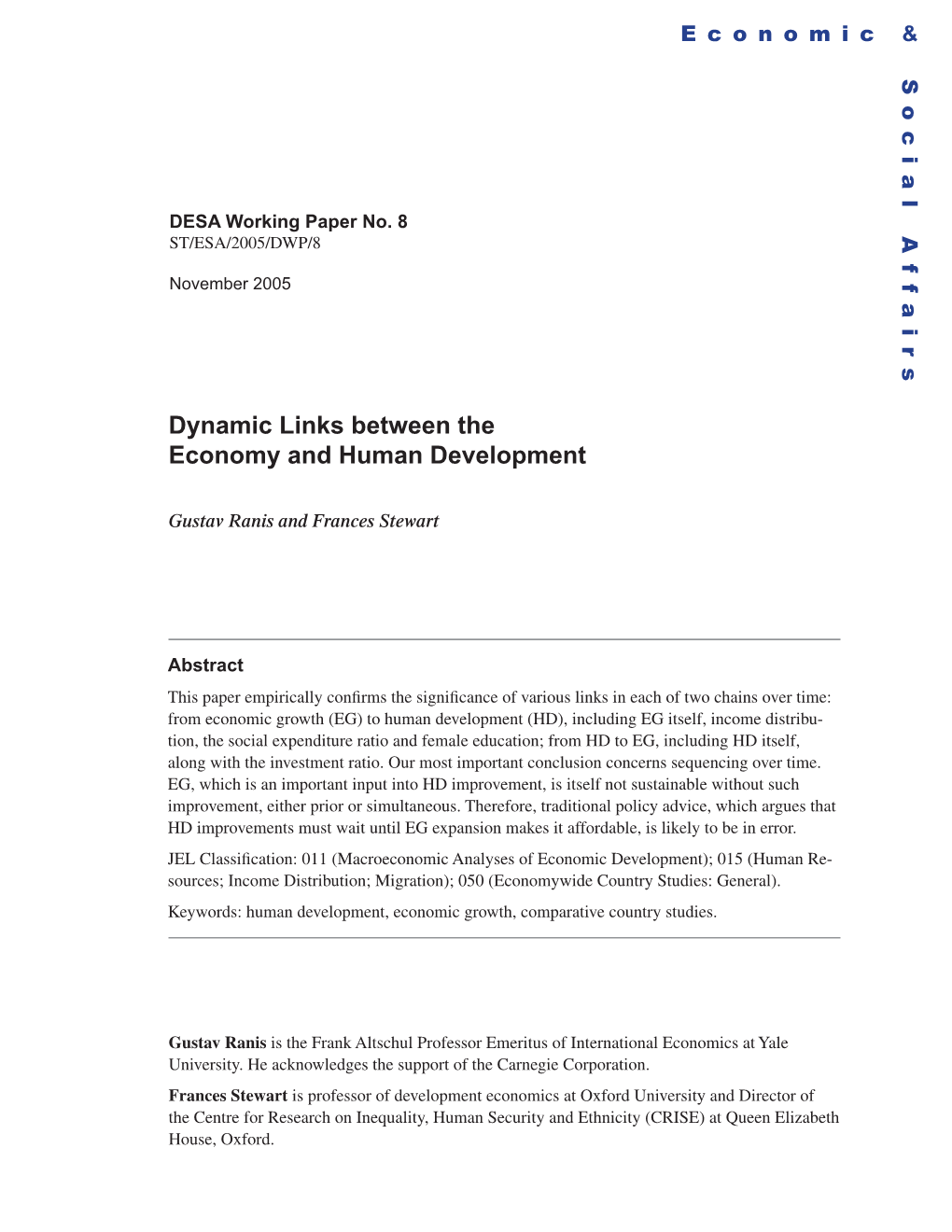 Dynamic Links Between the Economy and Human Development