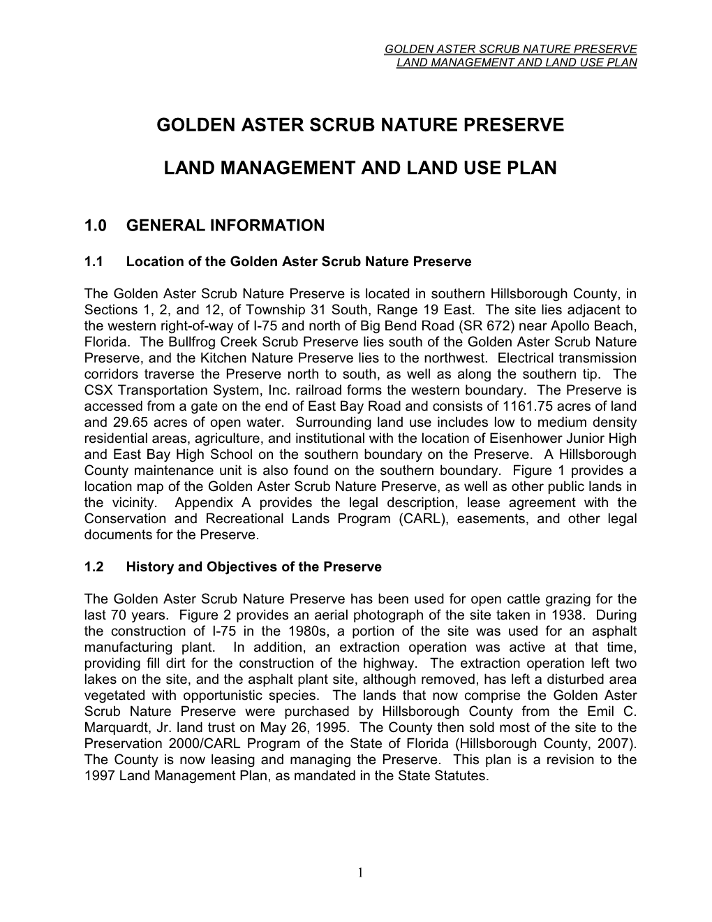 Golden Aster Scrub Nature Preserve Land Management and Land Use Plan