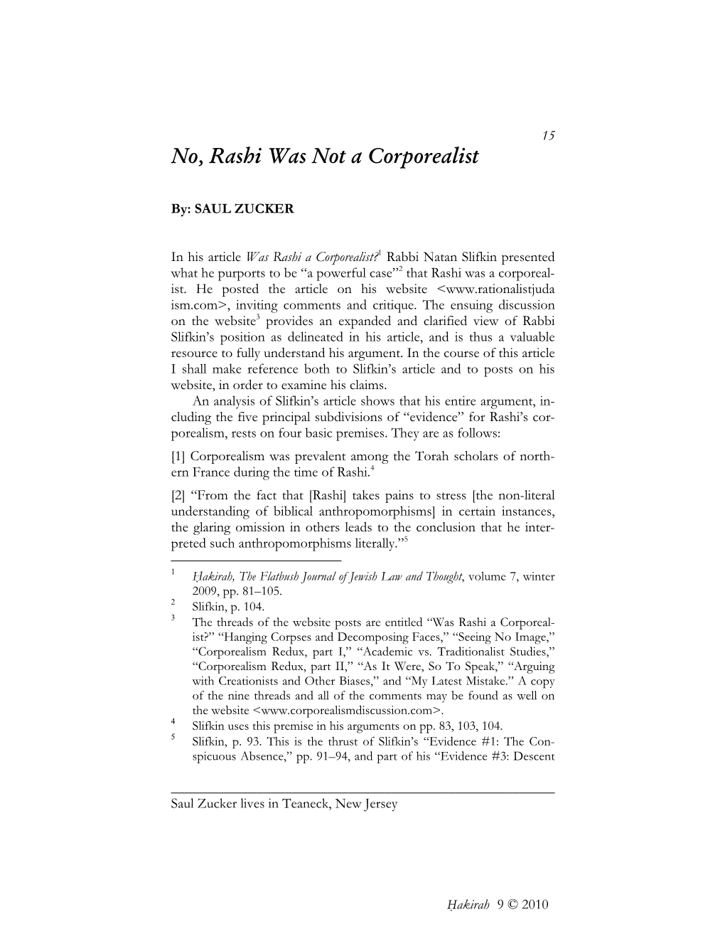 No, Rashi Was Not a Corporealist