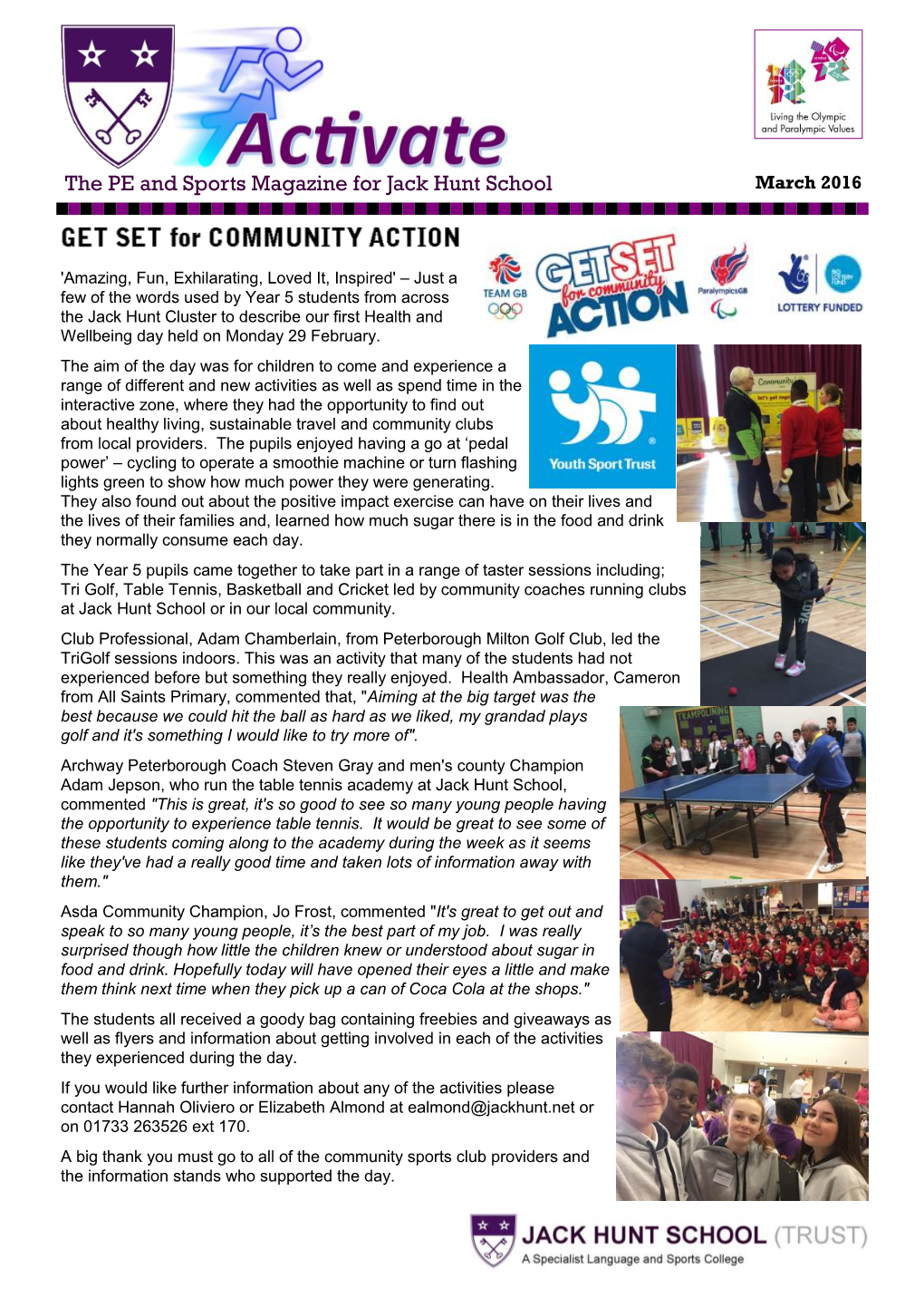 The PE and Sports Magazine for Jack Hunt School March 2016