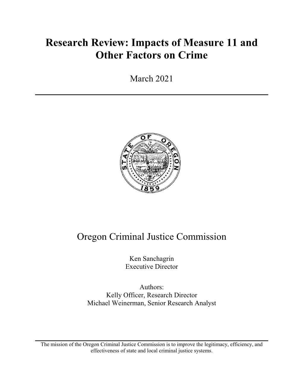 Research Review: Impacts of Measure 11 and Other Factors on Crime