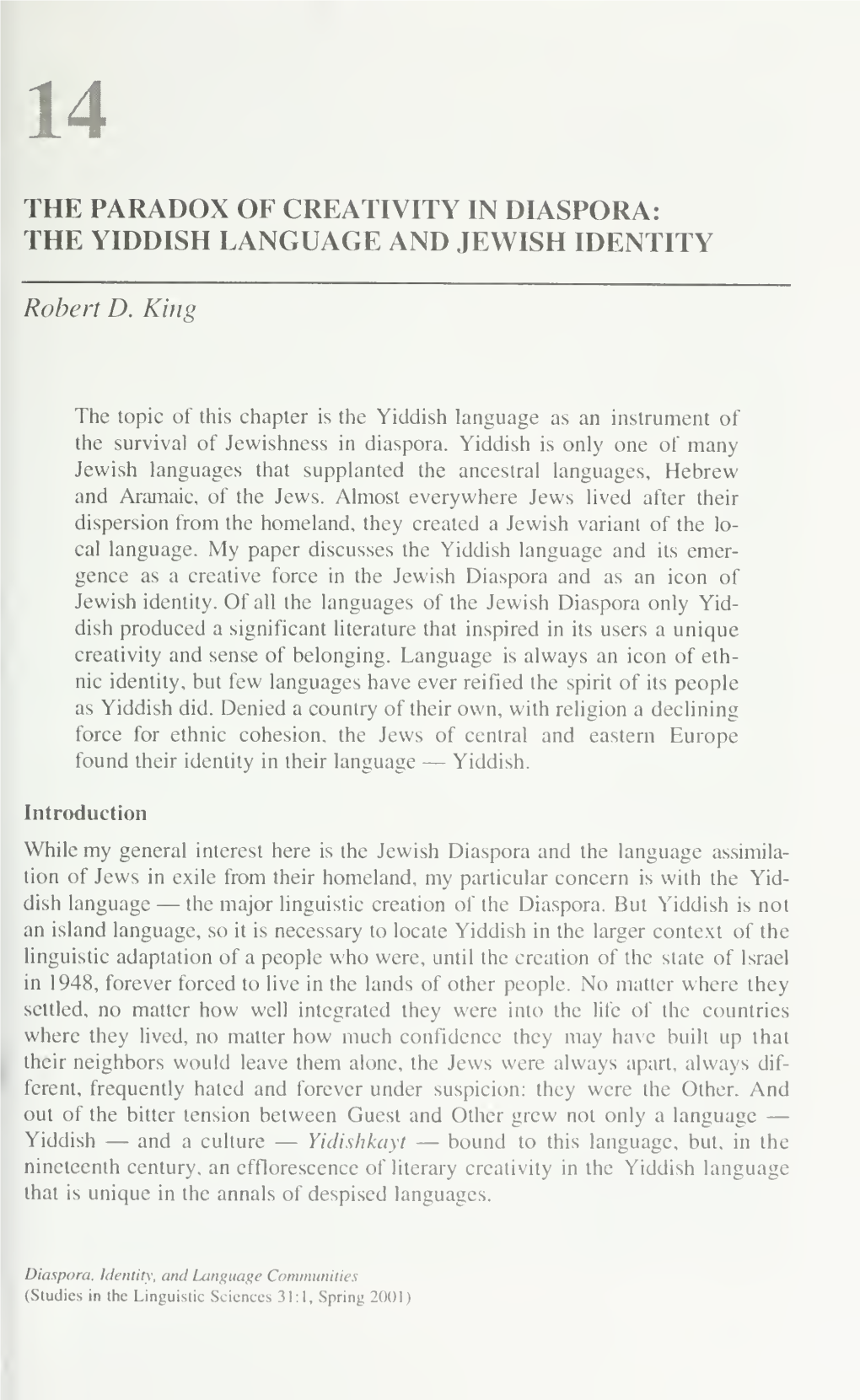 The Yiddish Language and Jewish Identity