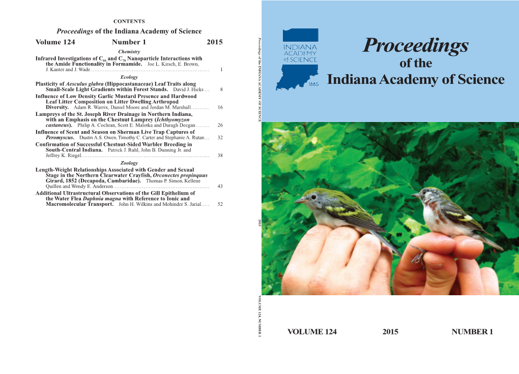 Proceedings Indiana Academy of Science Academy Indiana VOLUME 124 2015 VOLUME