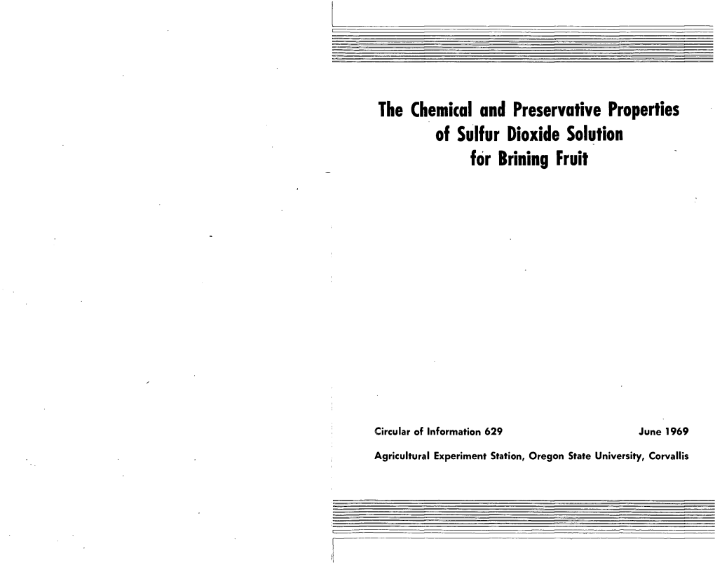 The Chemical and Preservative Properties of Sulfur Dioxide Solution for Brining Fruit