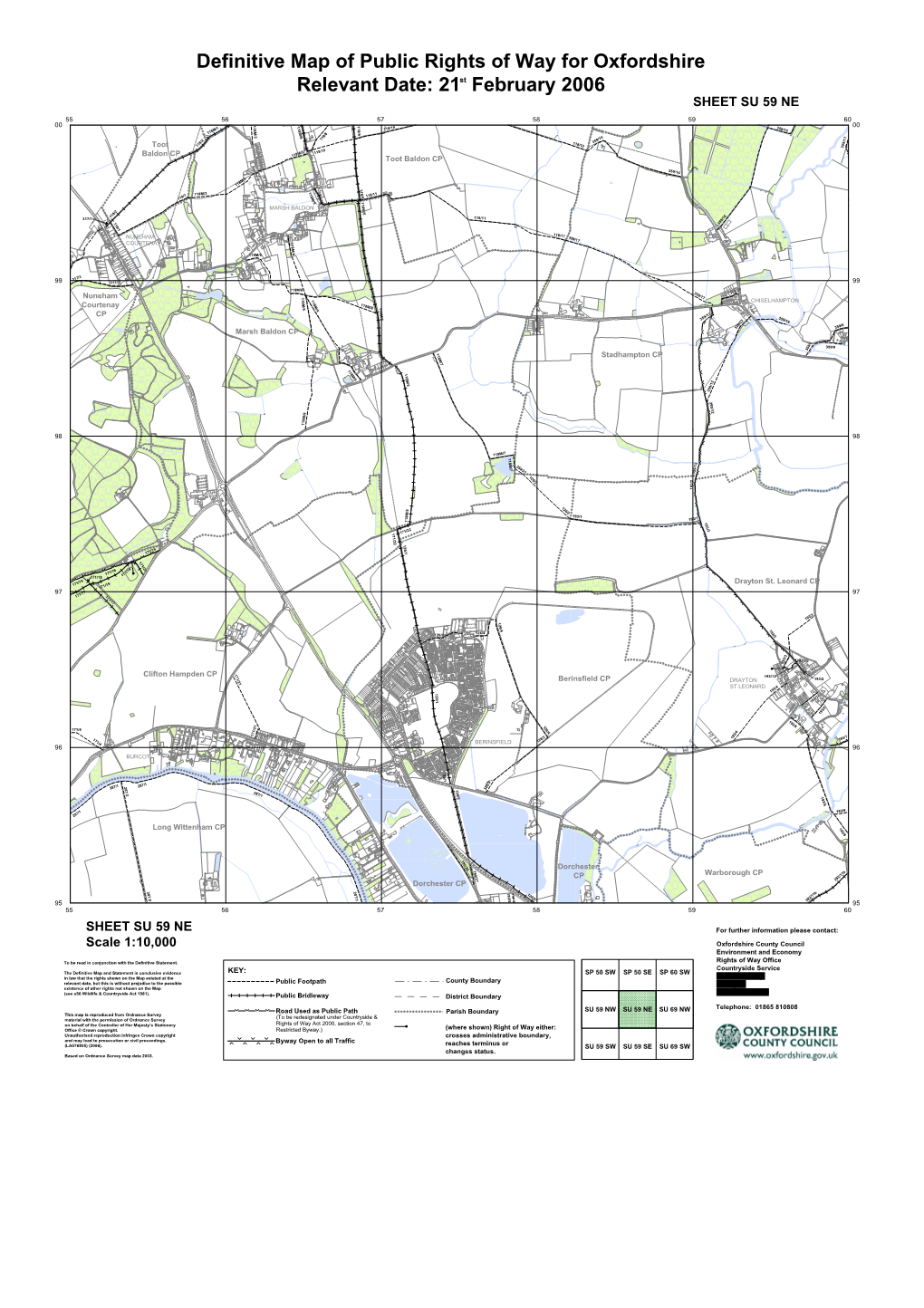 Definitive Map of Public Rights of Way for Oxfordshire Relevant Date: 21St February 2006 Colour SHEET SU 59 NE