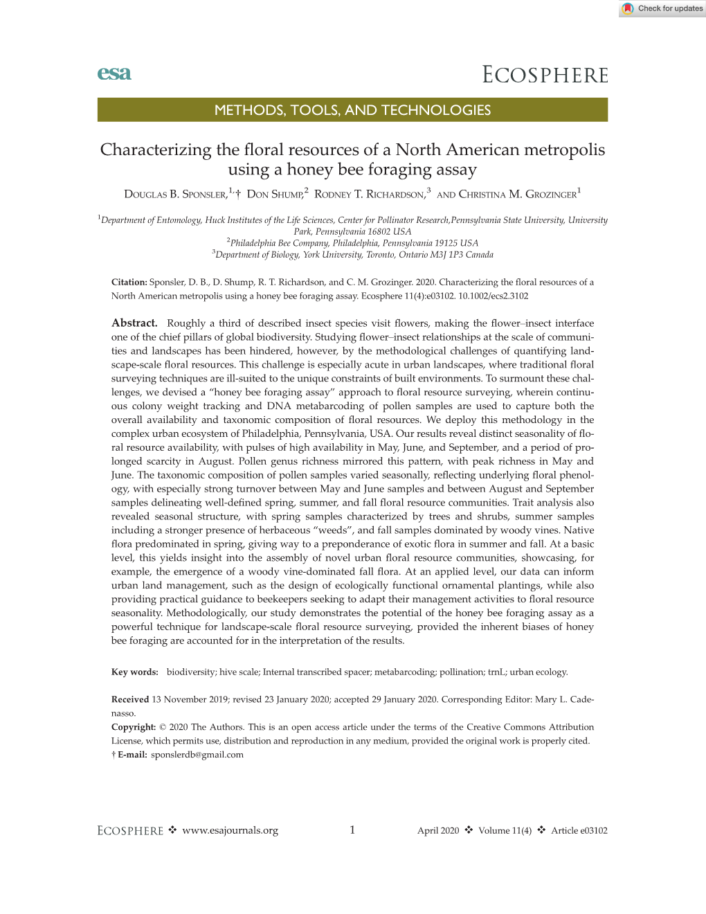 Characterizing the Floral Resources of a North American Metropolis Using
