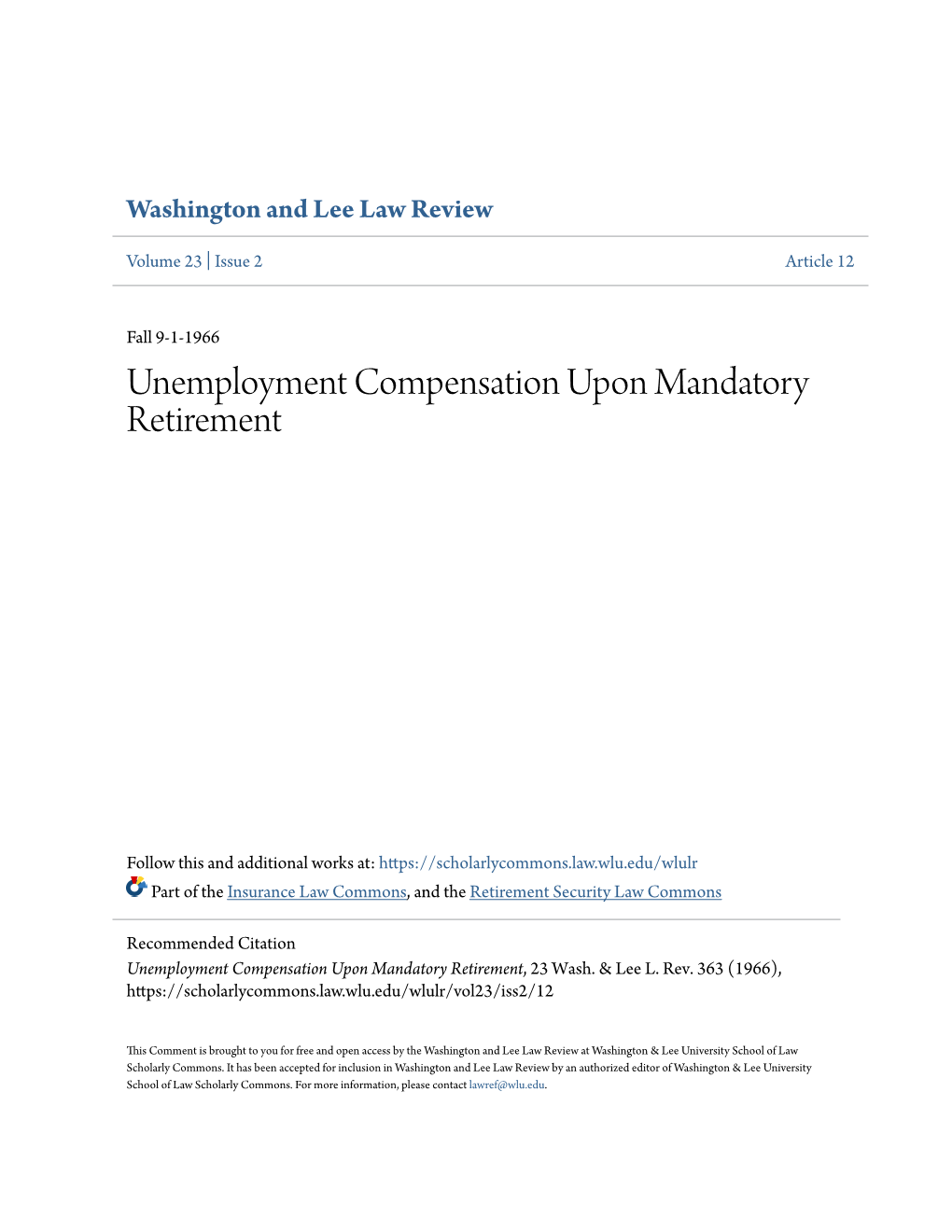 Unemployment Compensation Upon Mandatory Retirement