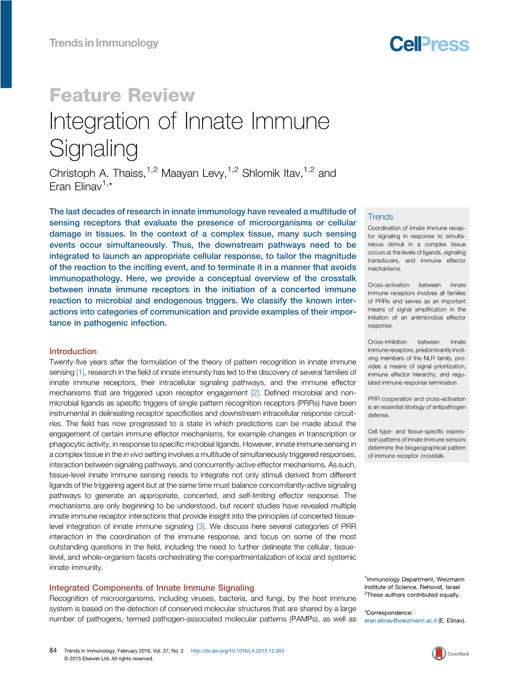 Integration of Innate Immune Signaling