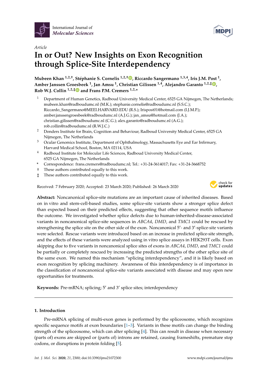 New Insights on Exon Recognition Through Splice-Site Interdependency