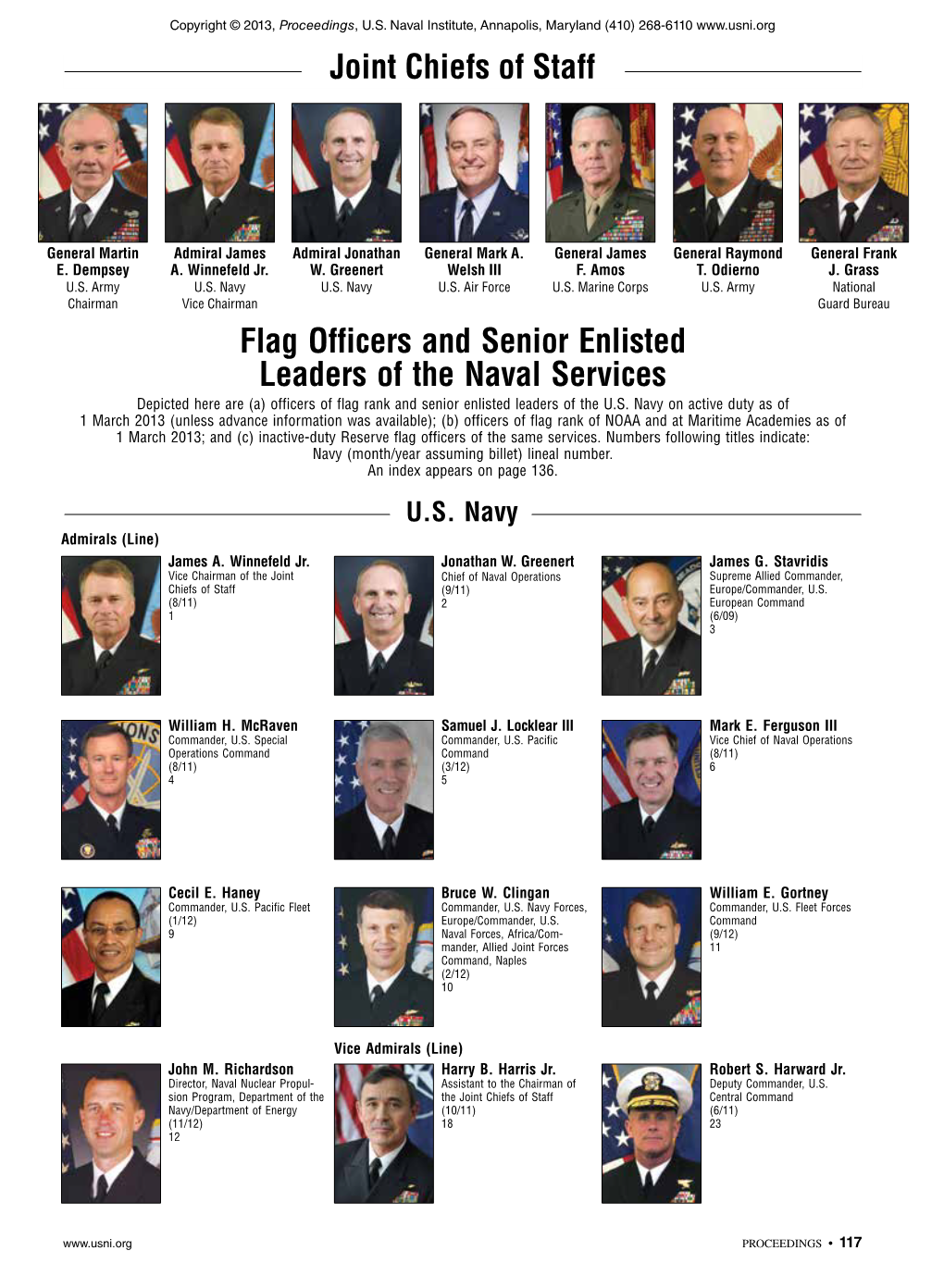 Joint Chiefs of Staff Flag Officers and Senior Enlisted Leaders of the Naval Services