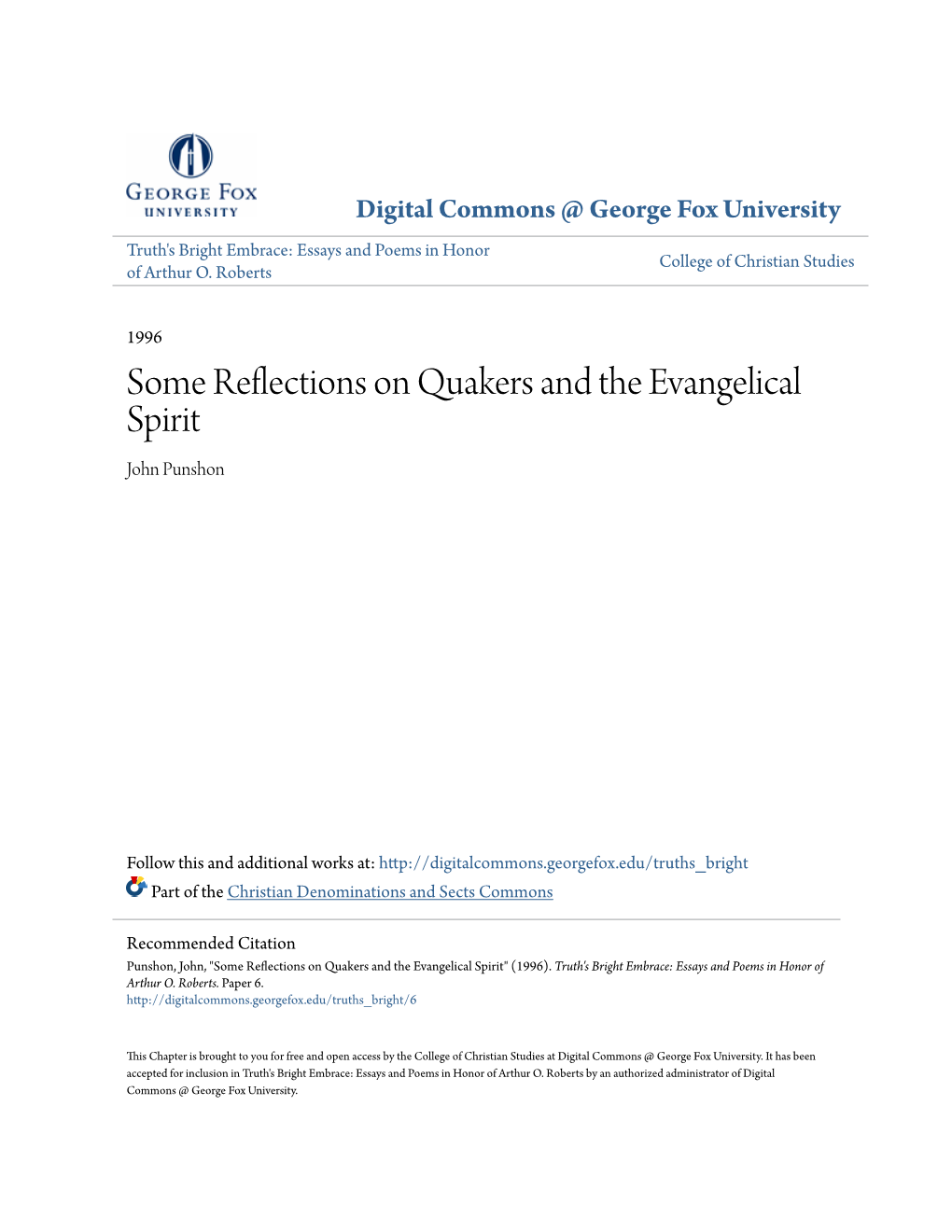 Some Reflections on Quakers and the Evangelical Spirit John Punshon