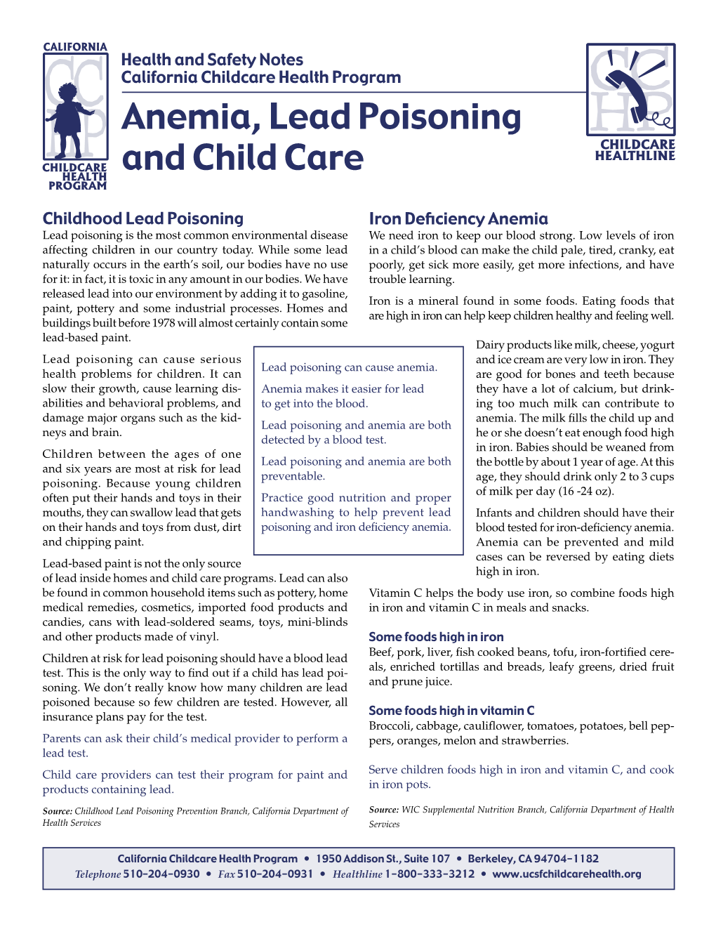 Anemia, Lead Poisoning and Child Care