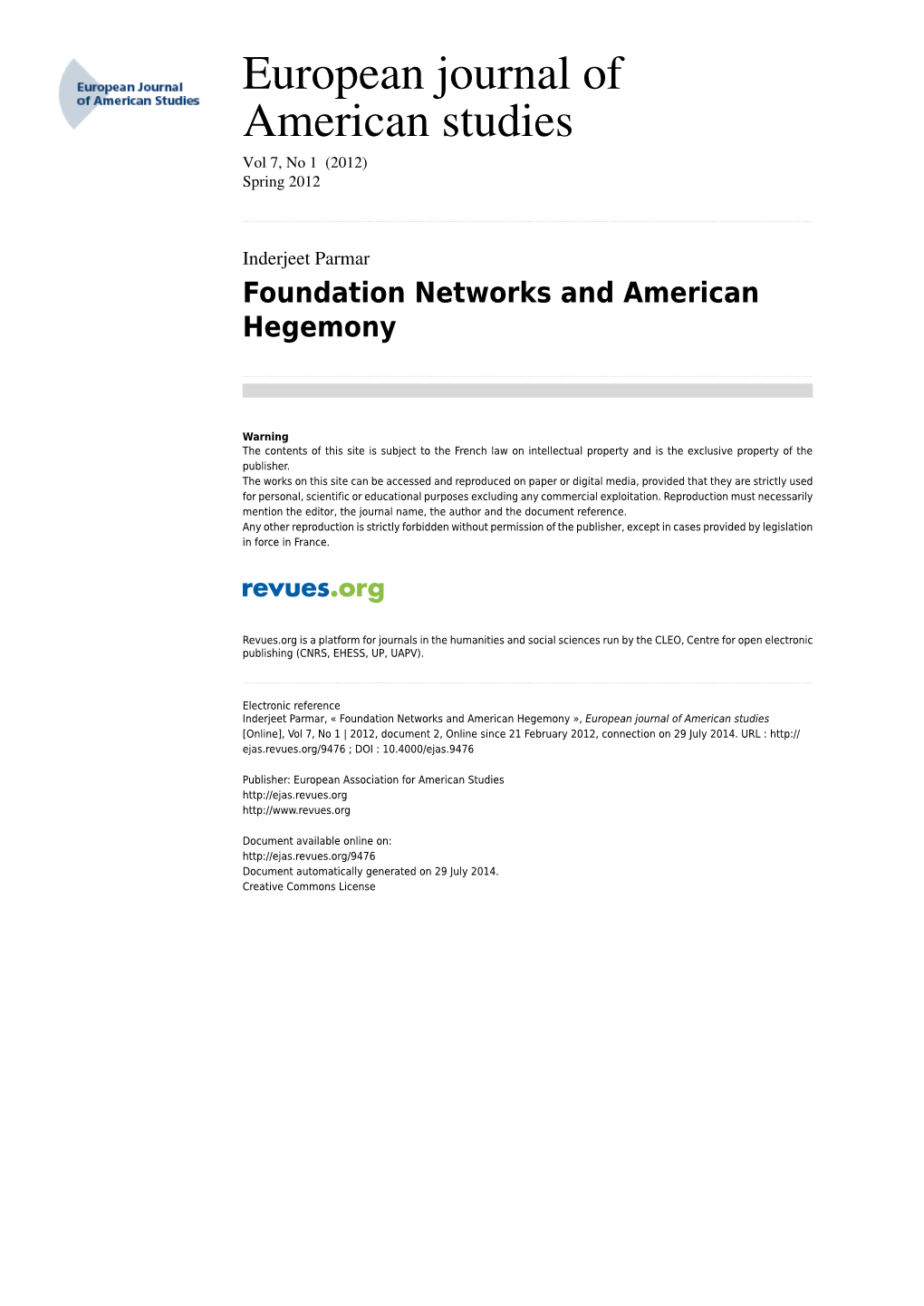 Foundation Networks and American Hegemony