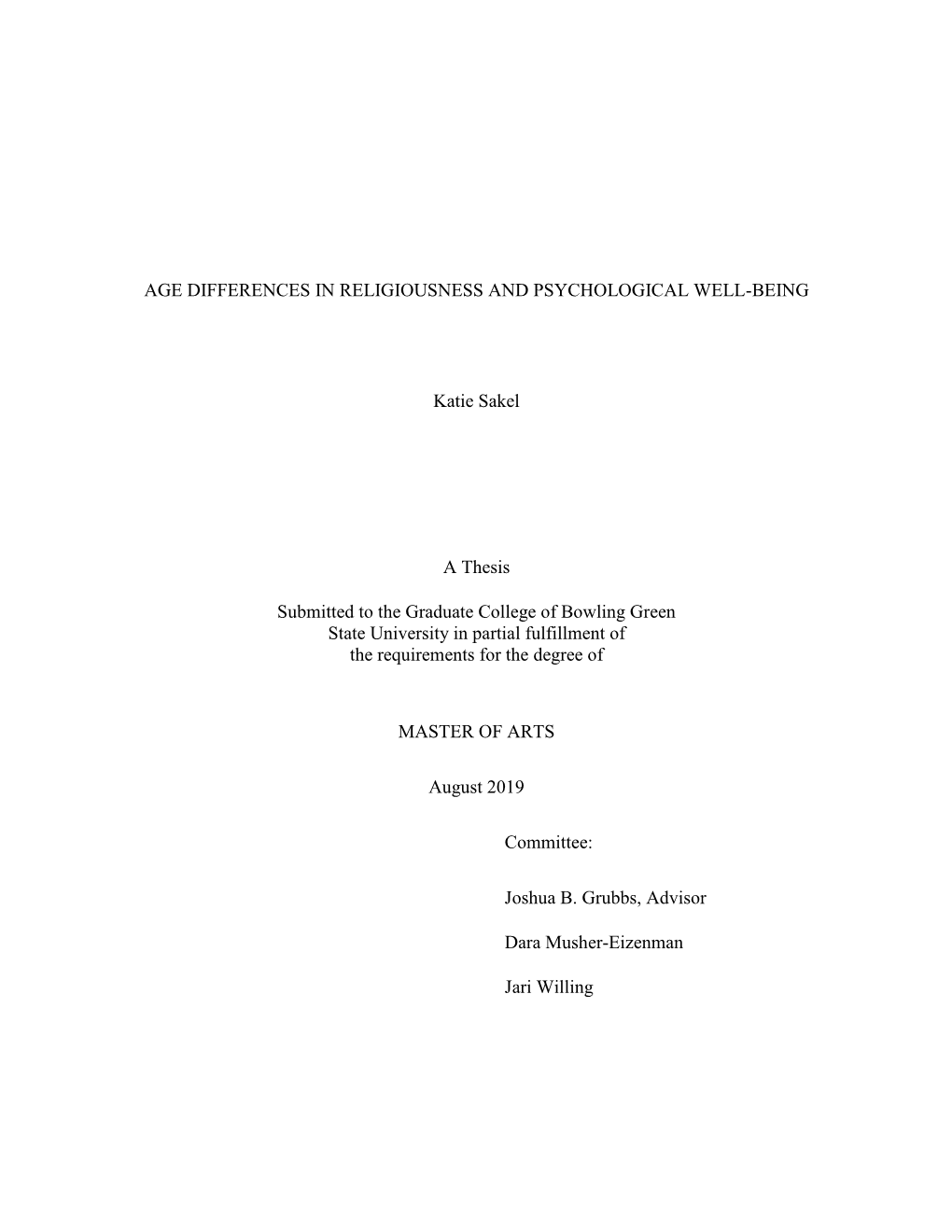 Age Differences in Religiousness and Psychological Well-Being