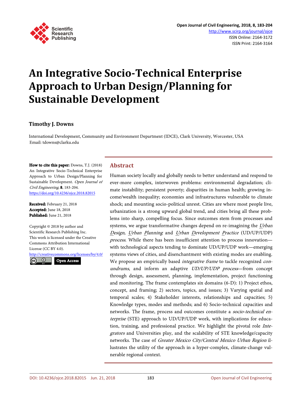 An Integrative Socio-Technical Enterprise Approach to Urban Design/Planning for Sustainable Development